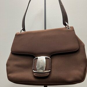 Salvatore Ferragamo Brown Shoulder Bag with Silver Buckle